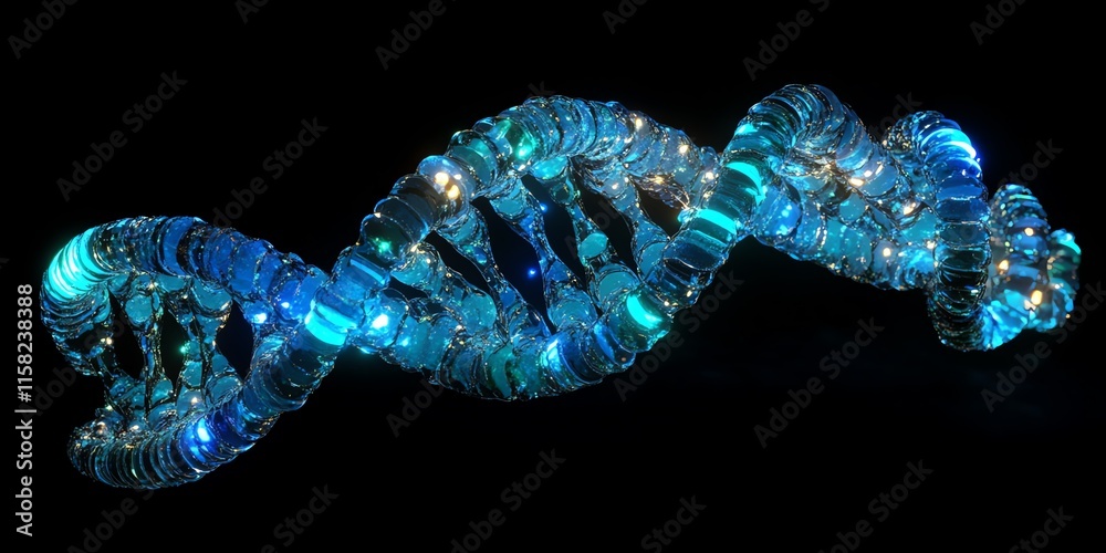 Poster a glowing, stylized representation of a dna double helix structure.