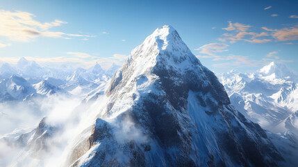 A mountaineer climbing the peak of Mount Everest
