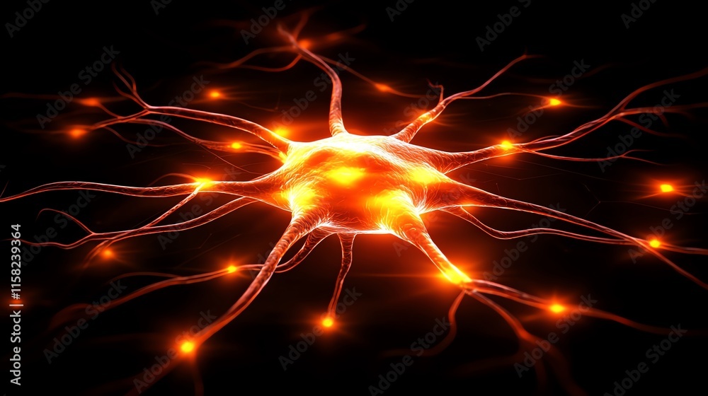 Aufkleber a glowing neuron illustrating neural connections and signaling in the nervous system.