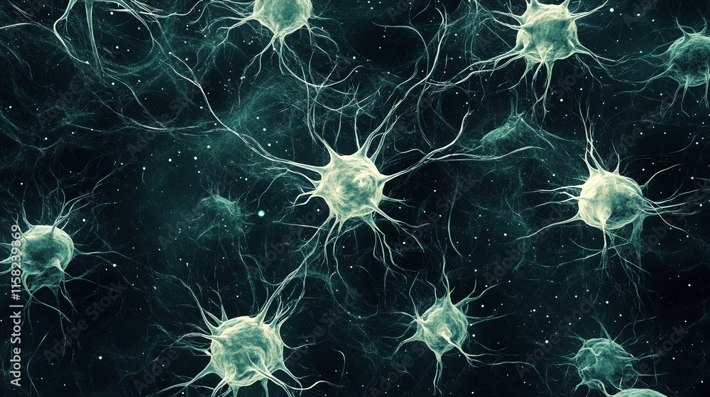 Aufkleber Microscopic view of neurons showcasing their intricate structures and connections.