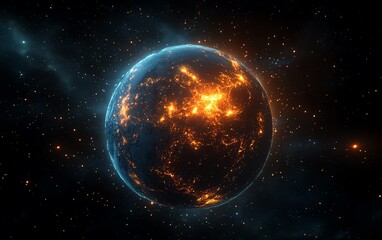 Obraz premium Futuristic global network, Earth with data lines and cyber technology systems, realtime communication, global data transfer, virtual connectivity, AIgenerated visualization