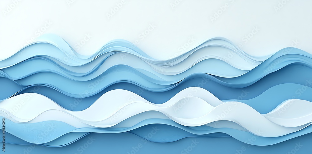 Poster abstract waves in varying shades of blue, creating a serene and modern design.