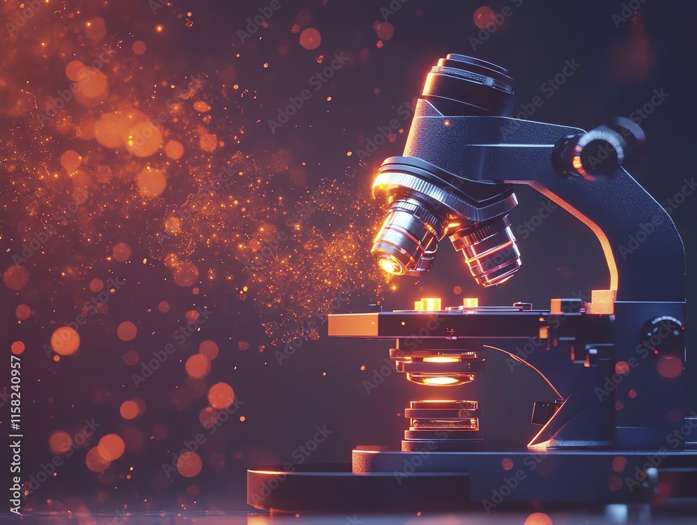 Aufkleber a microscope illuminated with glowing particles, symbolizing scientific exploration.