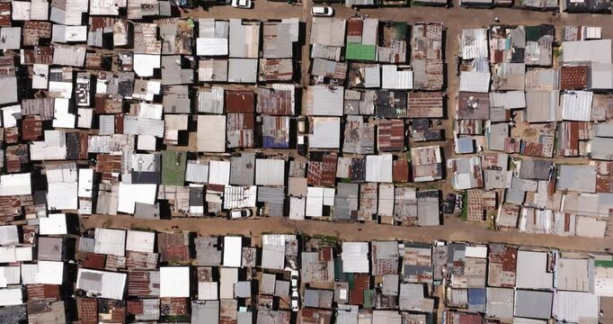 Top Down Drone Shot Above Shanty Township in Cape Town, South Africa. Apartheid