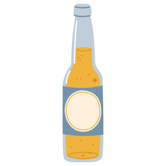 Sticker bottle of beer isolated on transparent background. Lager beer glass bottle icon drawing mockup. Vector illustration EPS10