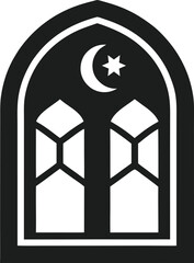 Fototapeta premium Islamic Arch Window with Crescent Moon and Star Vector Illustration