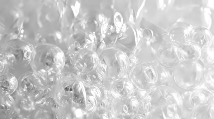 Liquid Bubbles Abstract: Sparkling, translucent bubbles dance in a mesmerizing liquid, creating an ethereal abstract background. Perfect for designs needing a touch of elegance and fluidity. 