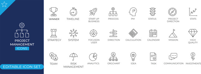 Obraz premium Project Management Line Icon Set - Stock Illustration Design