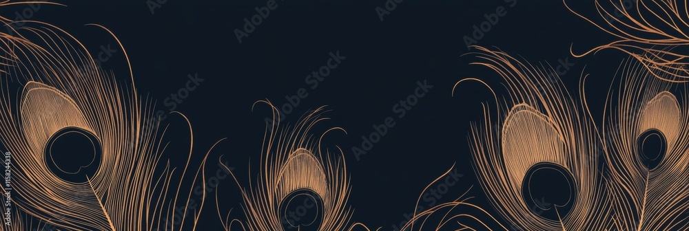 Fototapete elegant line art design featuring peacock feathers perfect for stylish mock up and branding material