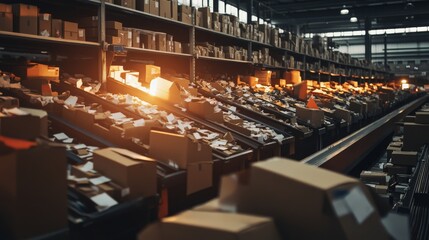 Mail sorting facility with automated machinery efficiently processing and organizing large volumes of mail, showcasing the importance of technology in modern logistics and postal services.