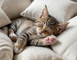cat sleeping on the bed