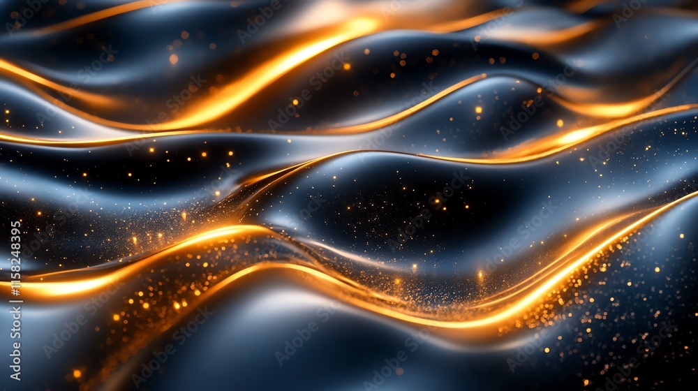 Poster A smooth, flowing surface with glowing lines and sparkles, creating a dynamic visual effect.