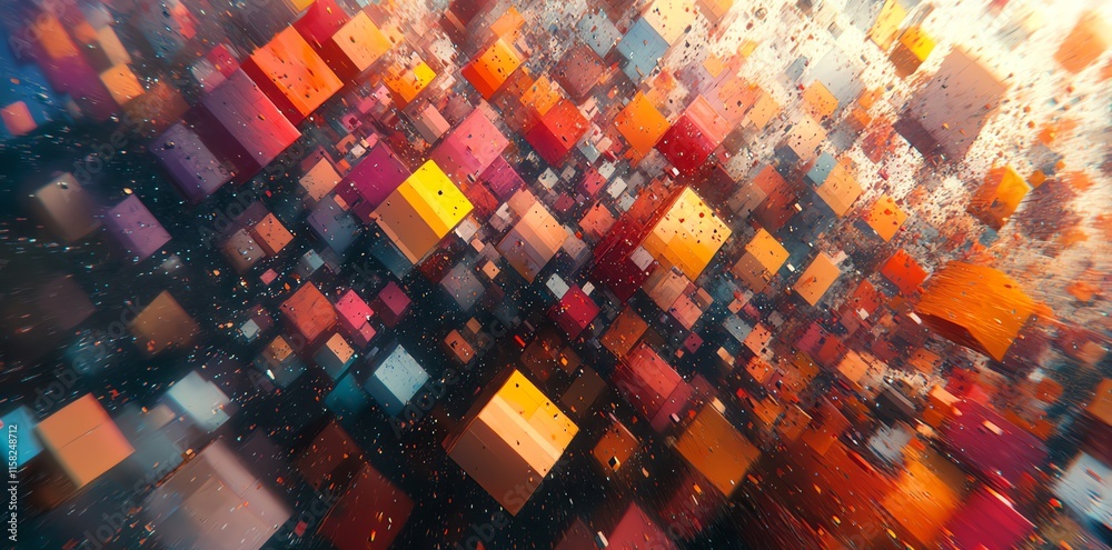 Aufkleber Abstract representation of colorful cubes in a dynamic, immersive space.