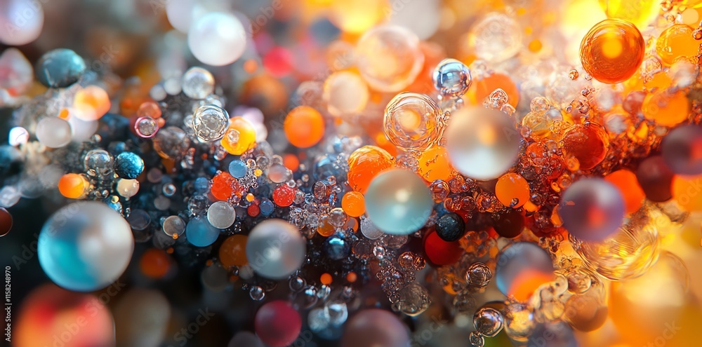 Poster A vibrant abstract composition of colorful spheres and bubbles creating a dynamic visual effect.