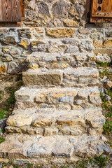 Detail of house stairs made of natural stone in Unesco village in Vlkolinec, Slovakia
