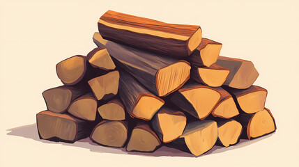 Obraz premium Stack of firewood ready to burn. Fernwood. Illustration