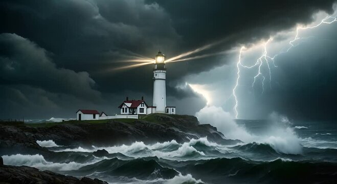 Thunder Storm Over The Sea In the Dark Sky and mercusuar