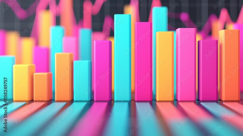 Poster colorful bar chart is showing positive growth on a blurred background graph