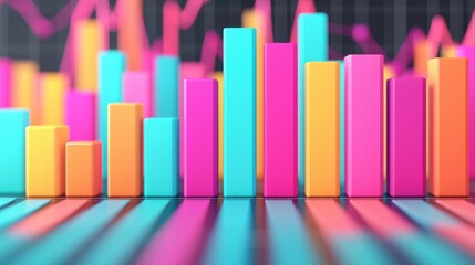 Colorful bar chart is showing positive growth on a blurred background graph