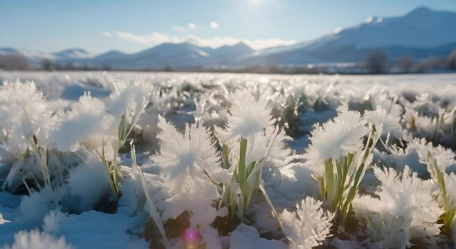 Grass Field Covered With Snow In The Snowlake Landscape Wallpaper Dekstop