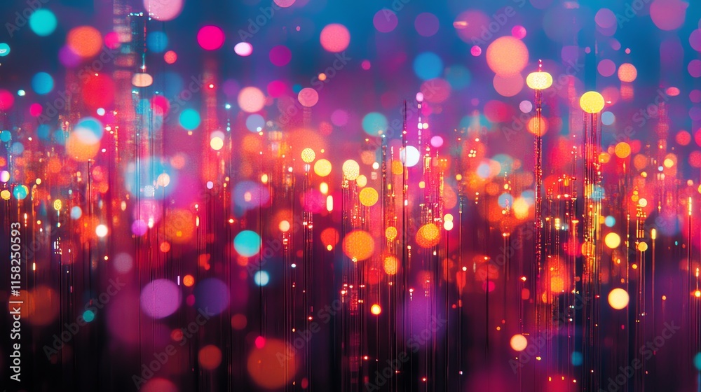 Poster A vibrant abstract background of colorful bokeh lights creating a festive atmosphere.