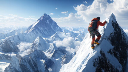 Obraz premium A mountaineer climbing the peak of Mount Everest