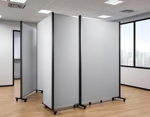 Grey Mobile Room Dividers in Modern Office Space