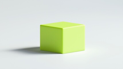 Obraz premium A simple, solid green cube resting on a light background.