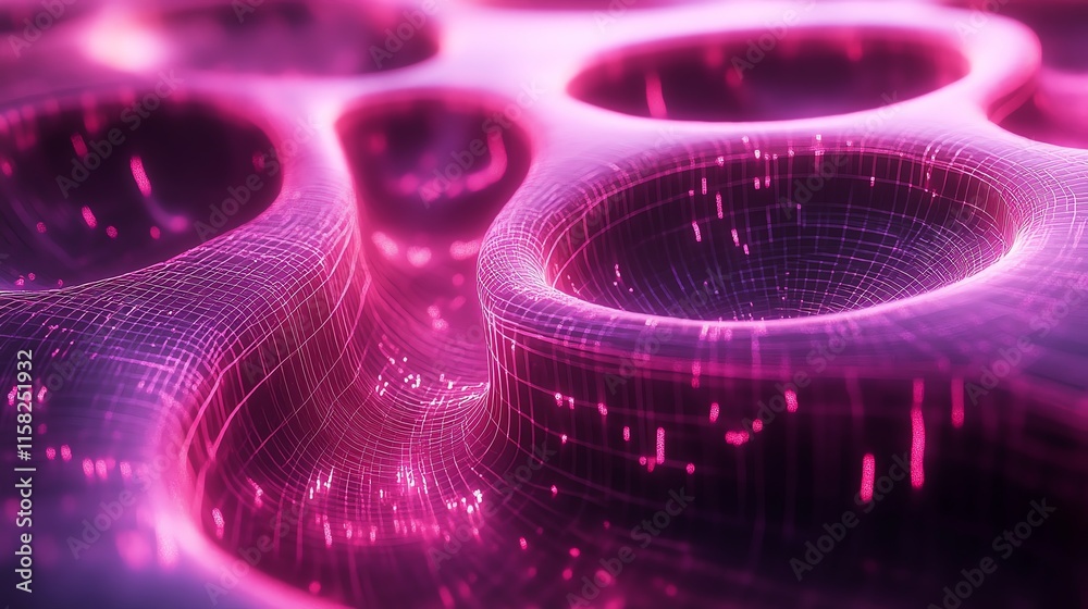 Poster Abstract representation of interconnected surfaces with glowing elements.