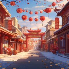 nice chinese new year theme for greeting cards or anime background