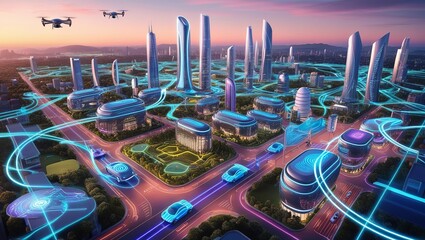 Smart City 2050: Glowing Networks and Autonomous Innovations