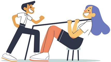 Flat design of a personal trainer assisting a client during a workout session