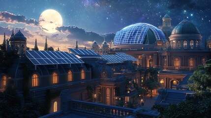 Obraz premium Sustainable City at Night: A Futuristic Architectural Masterpiece