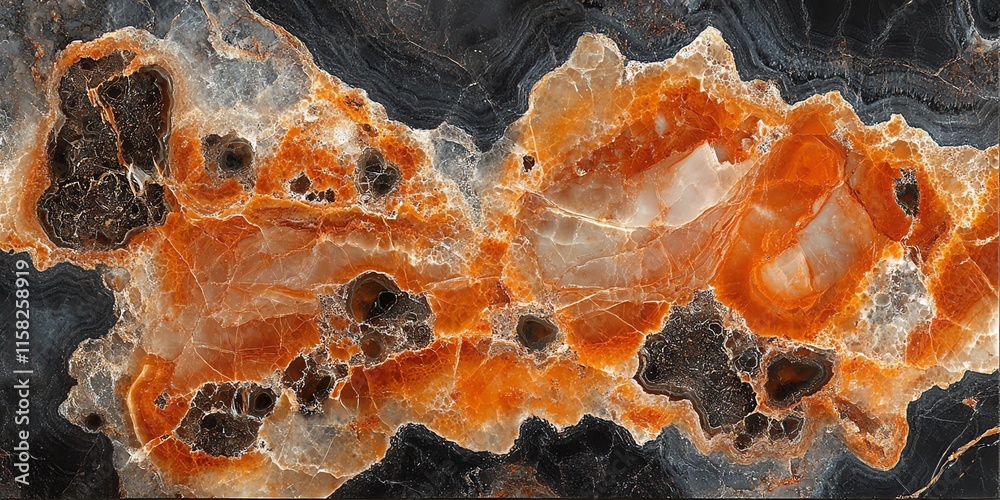 Poster A close-up view of a vibrant, multicolored agate stone showcasing intricate patterns.