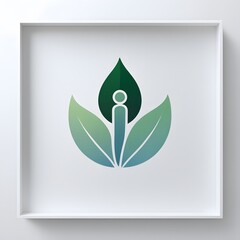 white frame with green leaves and a person logo