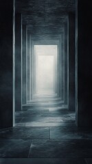 Obraz premium Mysterious dark hallway with light at end.