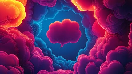 Floating Glowing Comic Speech Bubble in Surreal Digital Art Setting