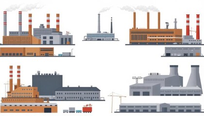 Industrial Factory Buildings Power Plant Manufacturing Energy Production Illustration