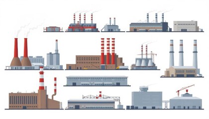 Obraz premium Industrial Plants Factories Power Stations Manufacturing Buildings Energy Production Illustration