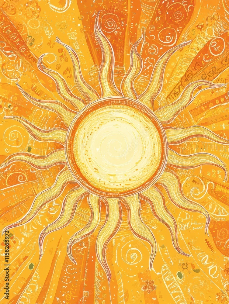 Aufkleber bright sun illustration with vibrant pancake like rays radiating warmth and joy in a cheerful settin