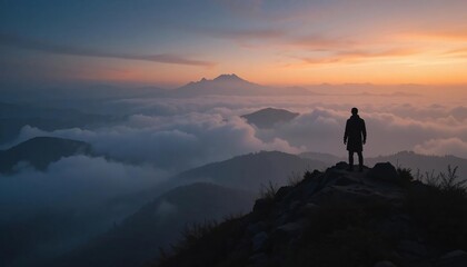 silhouette man on mountain