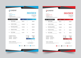 Corporate Business Invoice design template.
Bill form price invoice vector illustration.
Creative invoice template with A4 size,
Modern invoices with 2 color sets.
