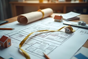 House building and repair concept - construction and design of items on the housing plan. close-up