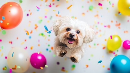 Havanese celebrating 2025. Featuring a lively New Year��s backdrop with streamers and balloons