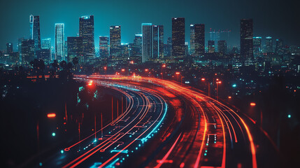 Fototapeta premium Smart Innovation city with connection cyber security network reciprocity over the night cityscape future wireless digital city and social media networking systems that connects people in the city