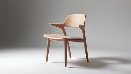 Studio Photograph of a Modern Minimalist Wooden Chair with Smooth Curved Lines, Light Polished Wood, and Natural Grain Texture on a Soft Gray Background  
