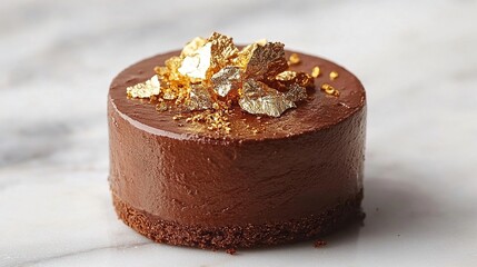 Delicious chocolate mousse dessert with edible gold leaf topping.
