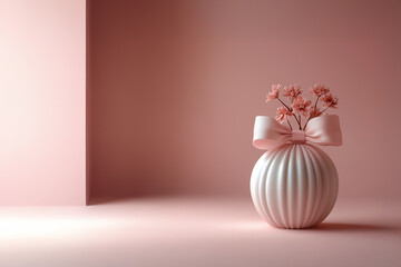 Seollal, traditional Korean holiday background, with pink flowers, white ceramic vase, with a serene, elegant, and luxurious feel, for the Asian Mid Autumn Festival and Lunar New Year