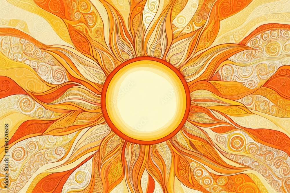 Aufkleber bright and cheerful sun doodle with unique pancake like rays in vibrant shades of orange and yellow.