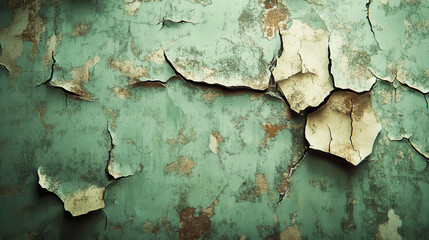 Obraz premium A high-detail grunge texture with a blend of muted green and copper, dynamic light and shadow interplay, visible erosion and peeling layers like aged patina